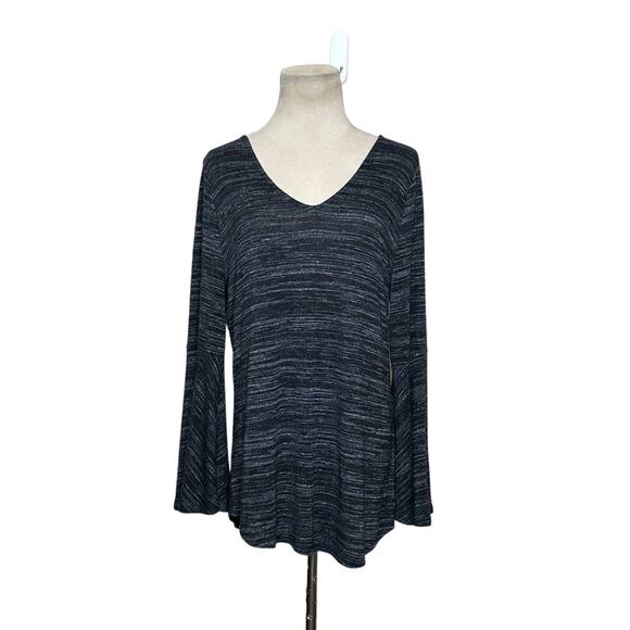 Loft marbled black v neck flare sleeves open back top size M - Picture 1 of 11